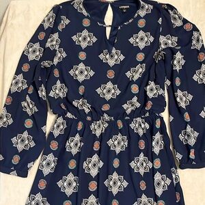 Express Women's Royal Navy Blue Patterned Printed Dress Size Medium